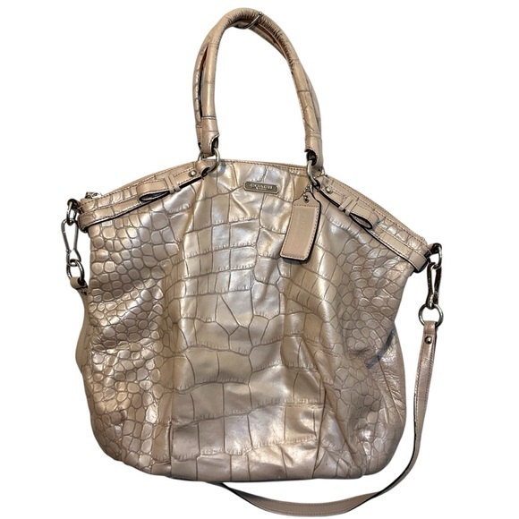 Coach f23042 Madison purse Greige tan croc embossed tan neutrals Lindsey - Picture 1 of 16